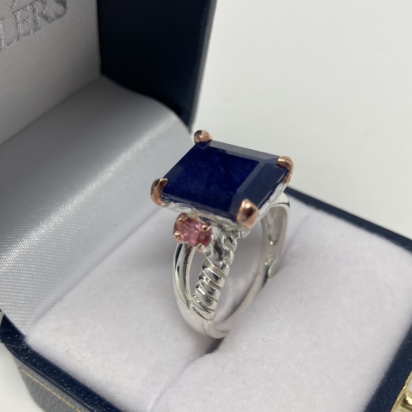 Genuine Sapphire Ring Amazing 12 CTW & Pink Tourmalines Ring - Picture 3 of 10